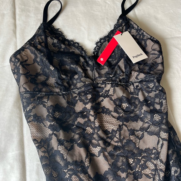 Tops - Populish Black Lace Bodysuit NWT Large